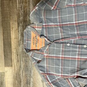 Arizona Jean Company Gray and Red Plaid Button Down Shirt